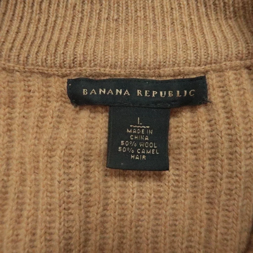 Banana Republic Sweater Men Large Brown Half Zip Pullover Ribbed Wool Camel Hair